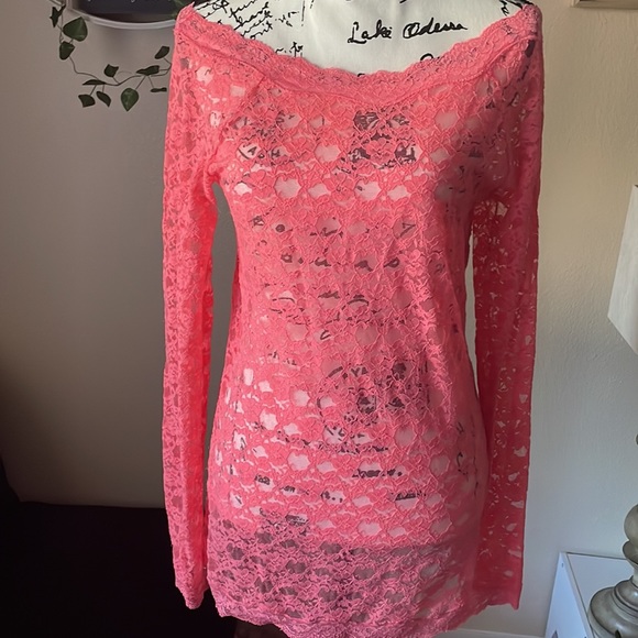 Free People Intimately Scalloped neck Lace Long sleeve Sz Large - Picture 2 of 11